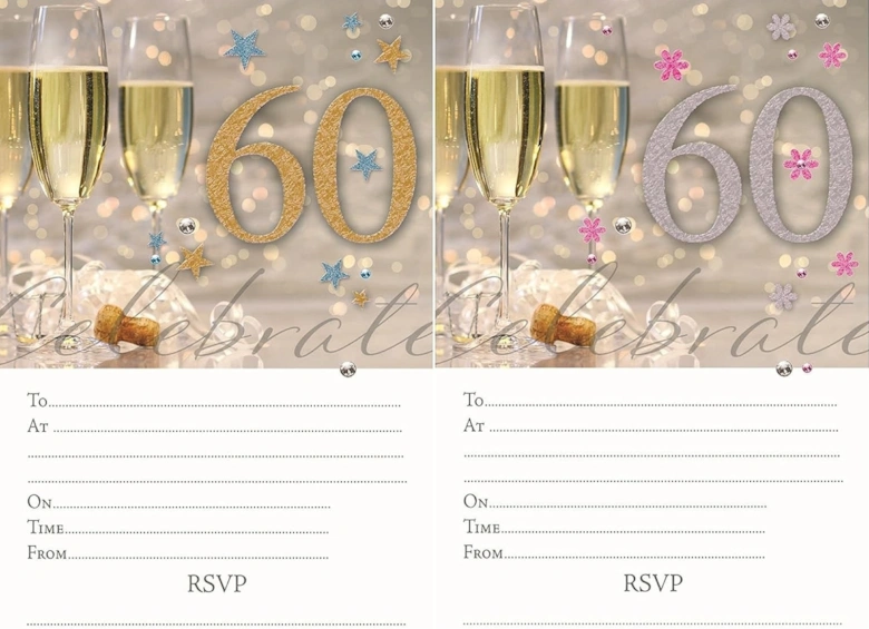 Wine Glass 60th Birthday Invitations (Pack of 20)
