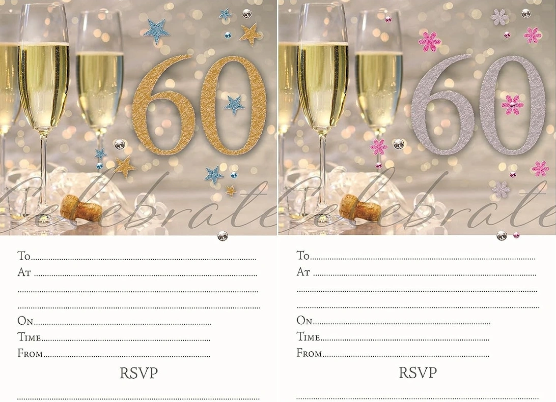 Wine Glass 60th Birthday Invitations (Pack of 20), 2 of 1