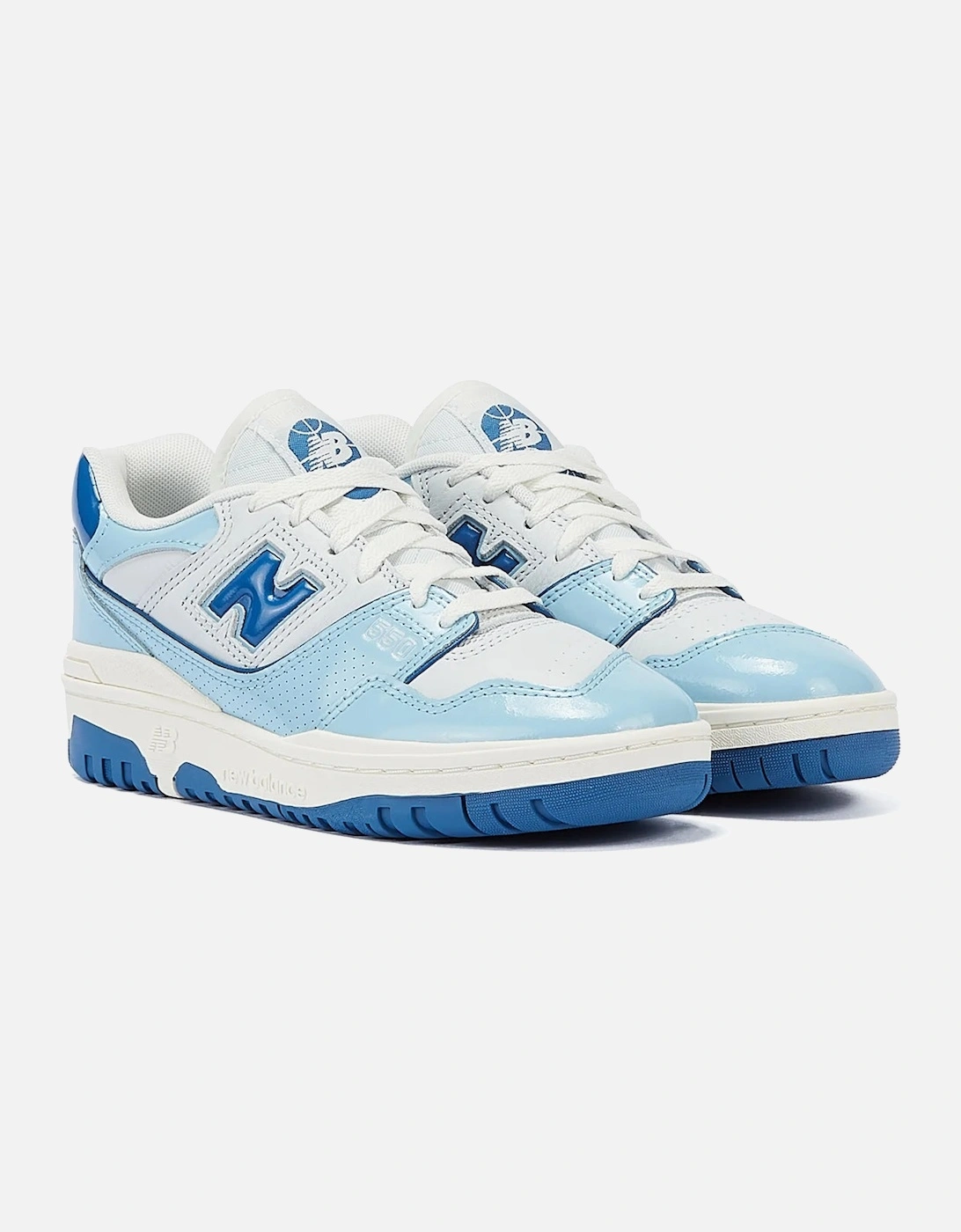 550 Patent Chrome White/Blue Trainers, 9 of 8