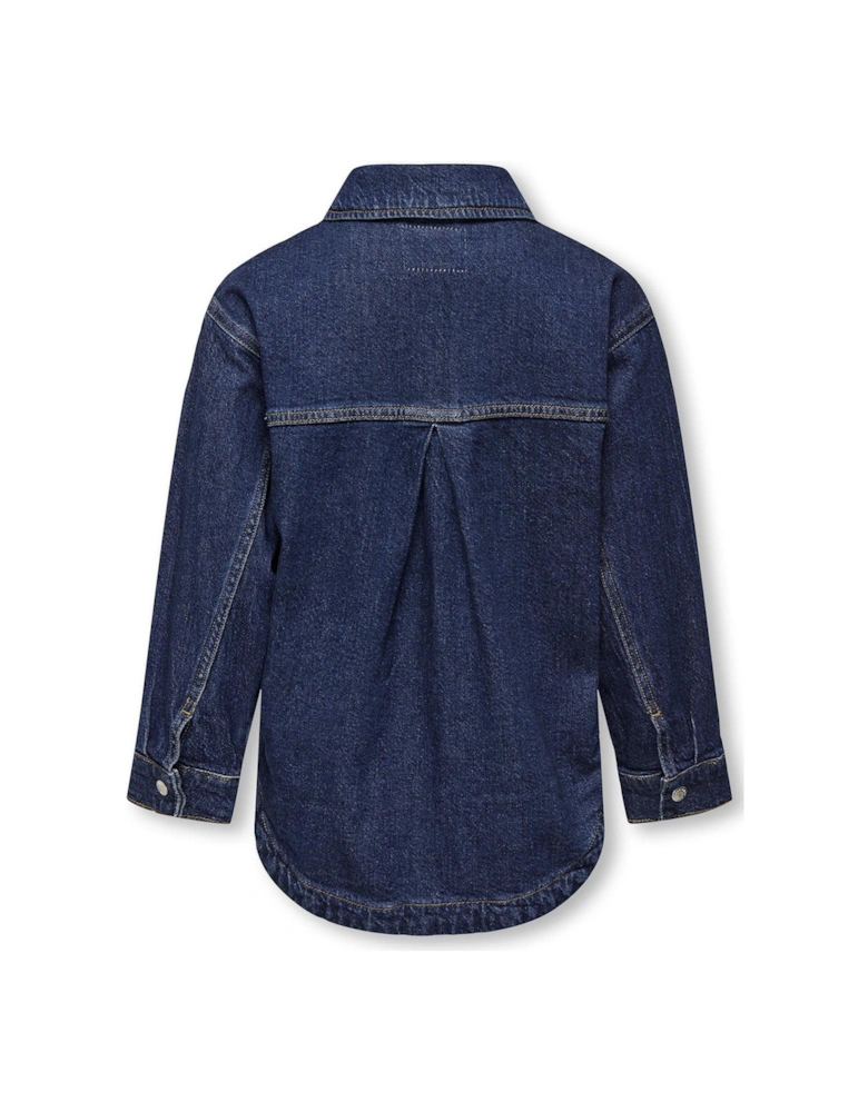 Girls Oversized Pocket Denim Jacket - Dark Blue