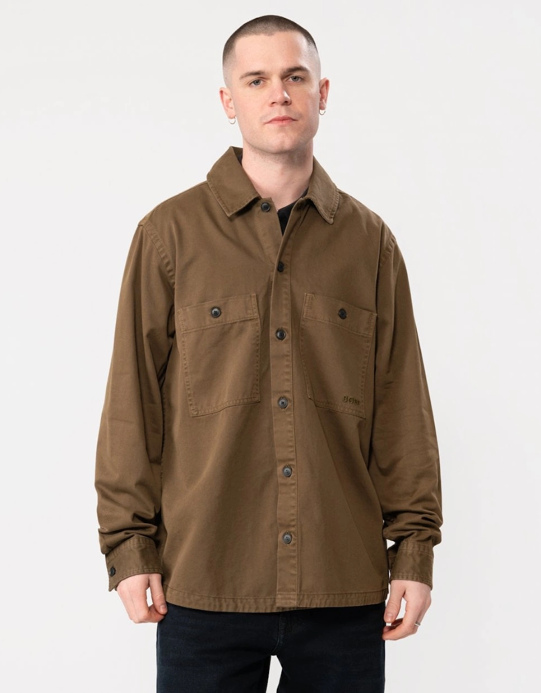 Orange Locky 1 Mens Oversized-Fit Cotton Twill Overshirt, 5 of 4