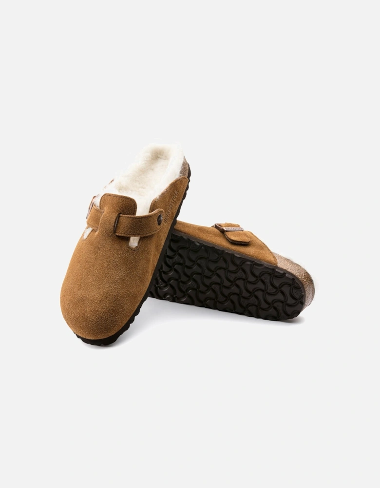 Birkenstock Womens Boston Shearling Suede Leather Sandals (Mink)