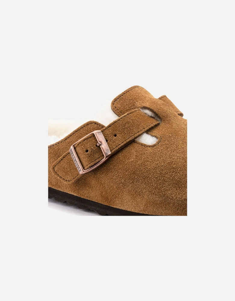 Birkenstock Womens Boston Shearling Suede Leather Sandals (Mink)