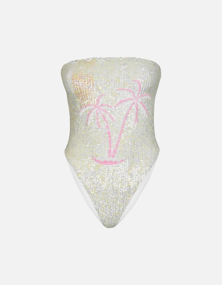 Chrissy Hand Embroidered White Sequin Swimsuit