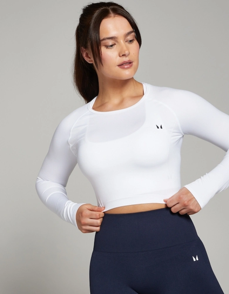 Women's Shape Seamless Long Sleeve Crop Top - White