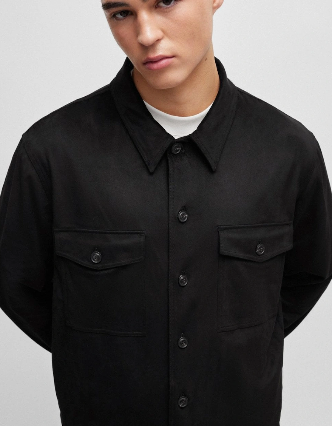 Enalu Mens Oversized Faux Suede Overshirt