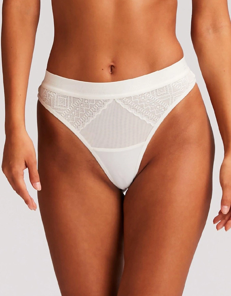 The Diamond Lace Thong - White