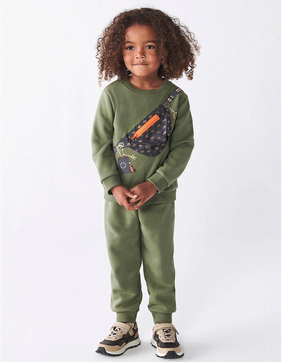 Mini Boys Bumbag Sweatshirt Set - Khaki, 2 of 1