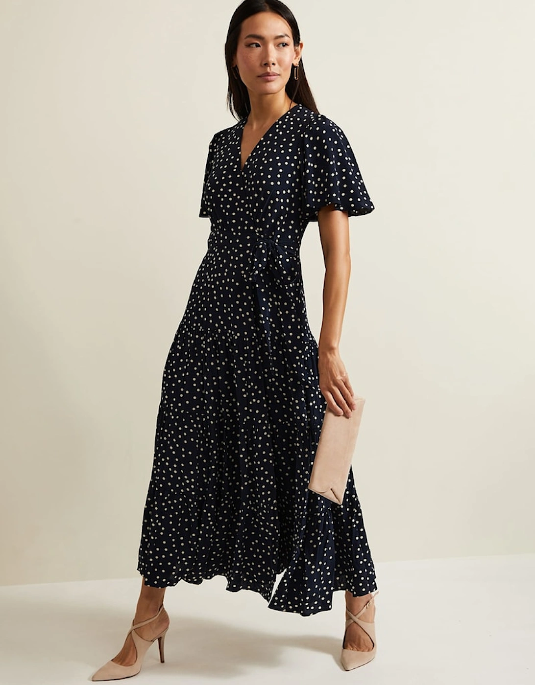 Jenna Black Spot Wrap Midaxi Dress, 2 of 1