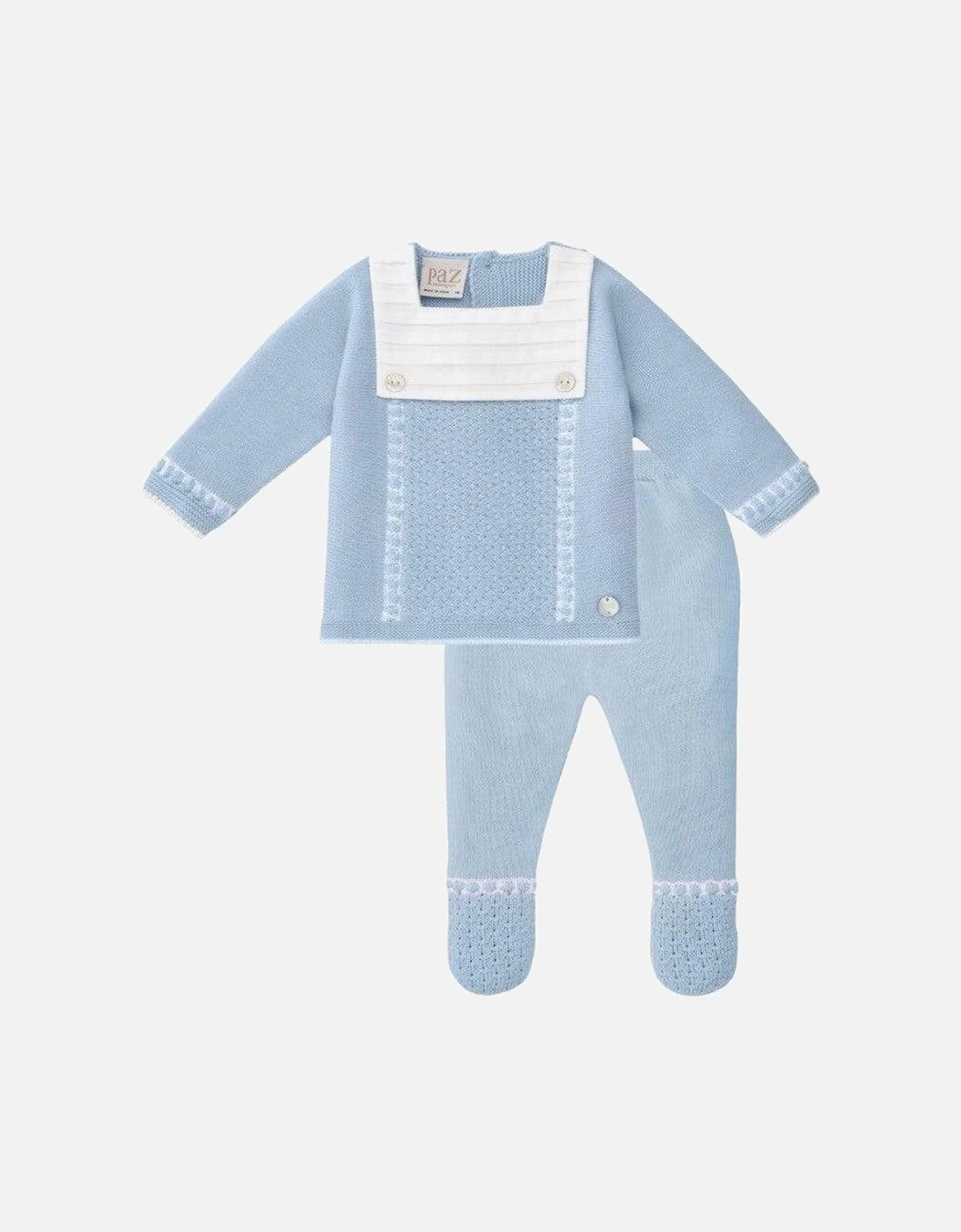 Baby Boys Blue Ciguena Cotton Knit Set, 3 of 2