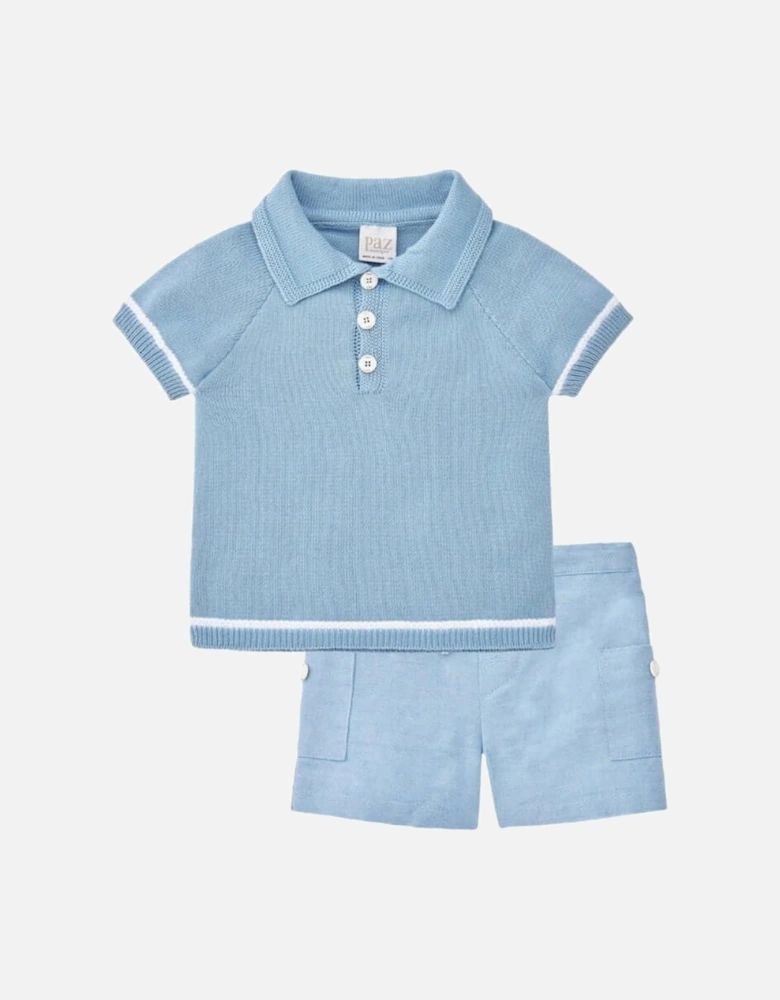 Baby Boy Blue Cotton Knit Polo Set