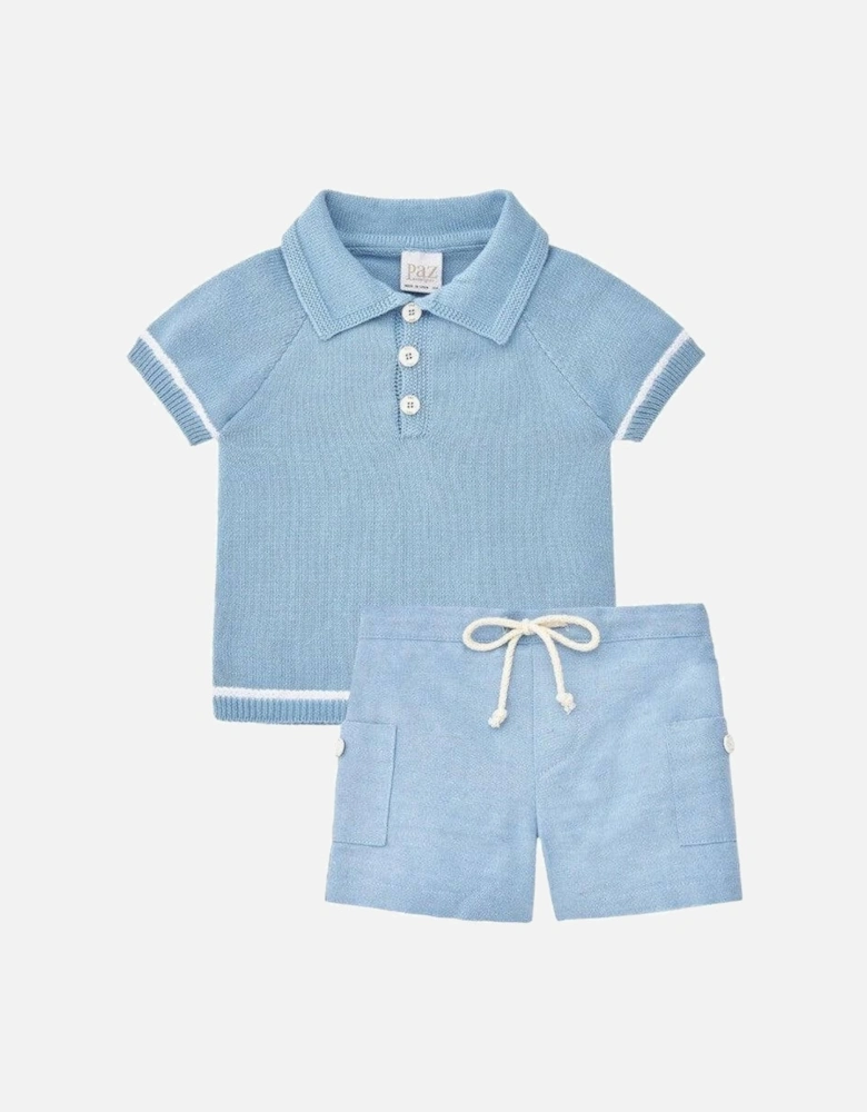 Baby Boy Blue Cotton Knit Polo Set