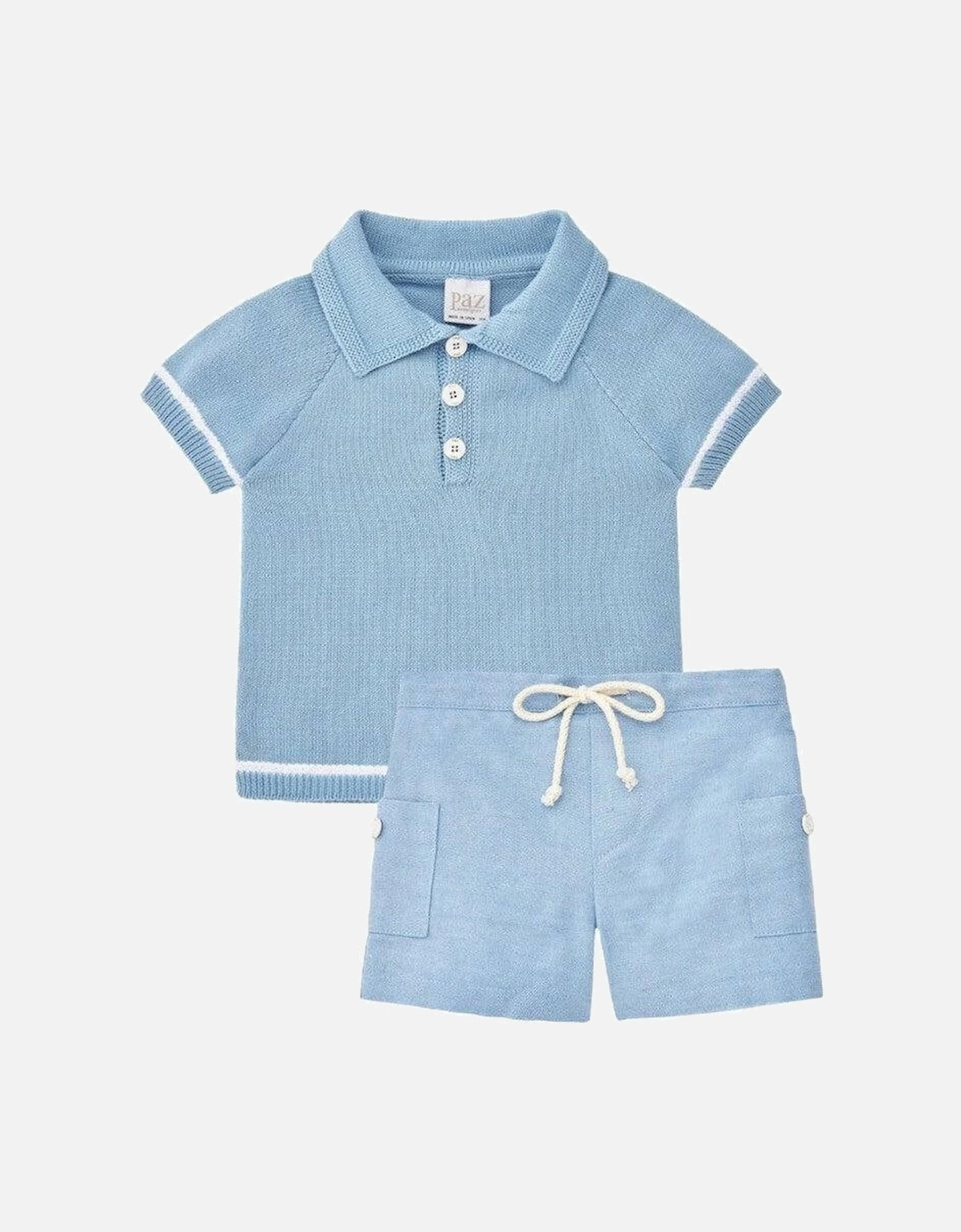 Baby Boy Blue Cotton Knit Polo Set, 3 of 2