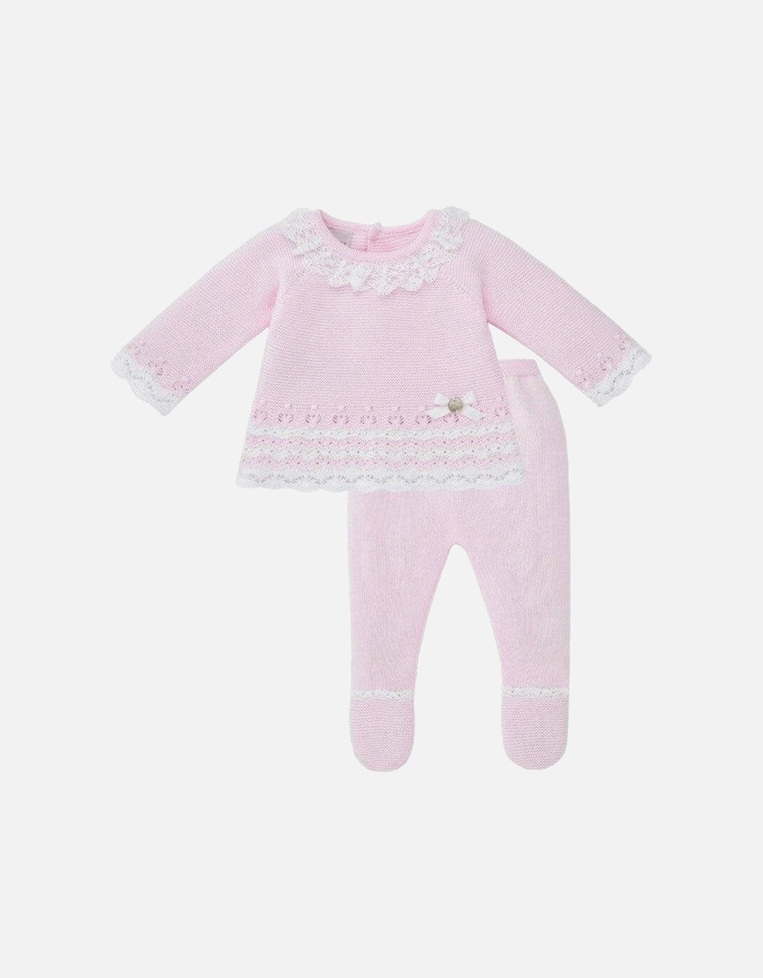 Baby Girls Pink Aura Lace Collar Cotton Knit Set, 3 of 2