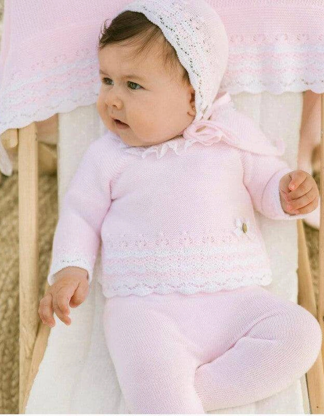 Baby Girls Pink Aura Lace Collar Cotton Knit Set