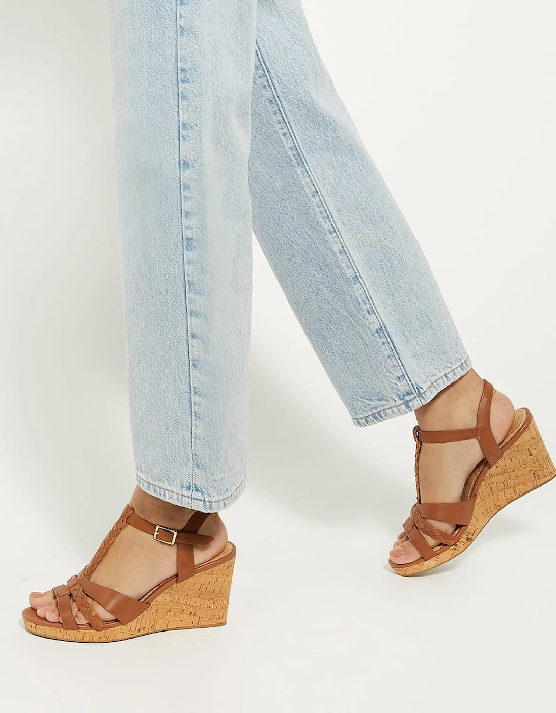 Ladies  Koali - Wide Fit Plaited Cork Wedge Sandals
