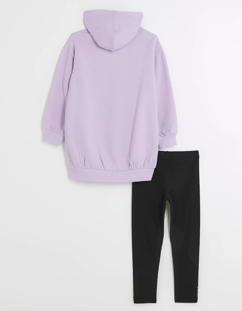 Girls Embellished Lip Hoodie Set - Purple