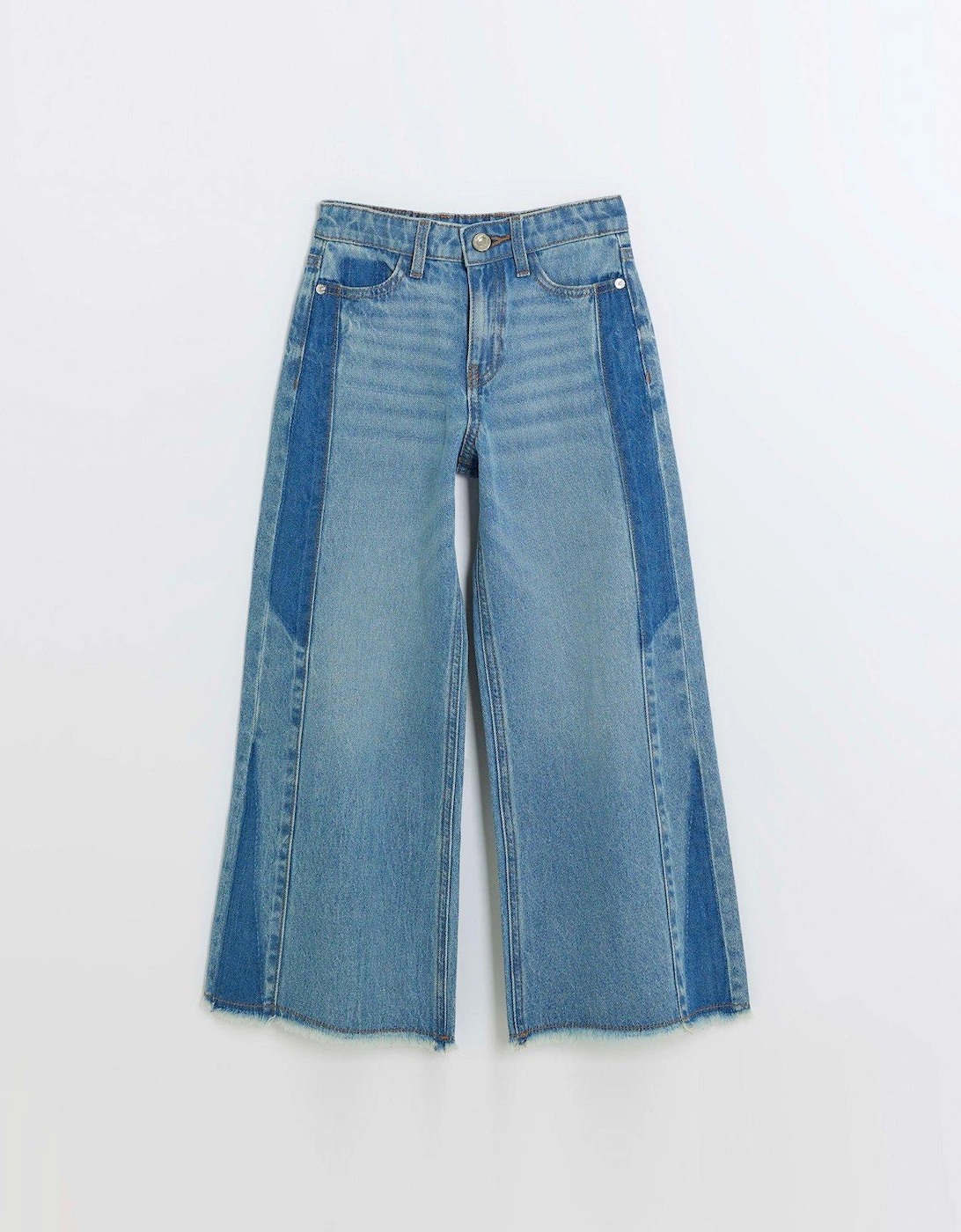 Girls Patchwork Wide Leg Jeans - Blue
