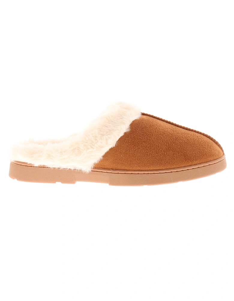 Womens Fluffy Slippers Decator Slip On tan UK Size