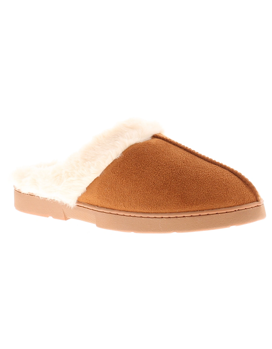 Womens Fluffy Slippers Decator Slip On tan UK Size, 6 of 5