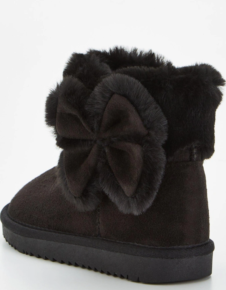 Girls Bow Snug Boot With Warm Lining - Black
