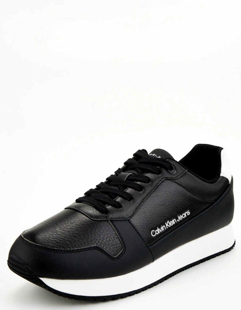 Retro Runner Low Leather Trainer - Black/white