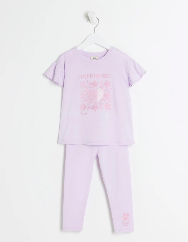 Mini Mini Girl Purple Happiness T-Shirt Set - Purple