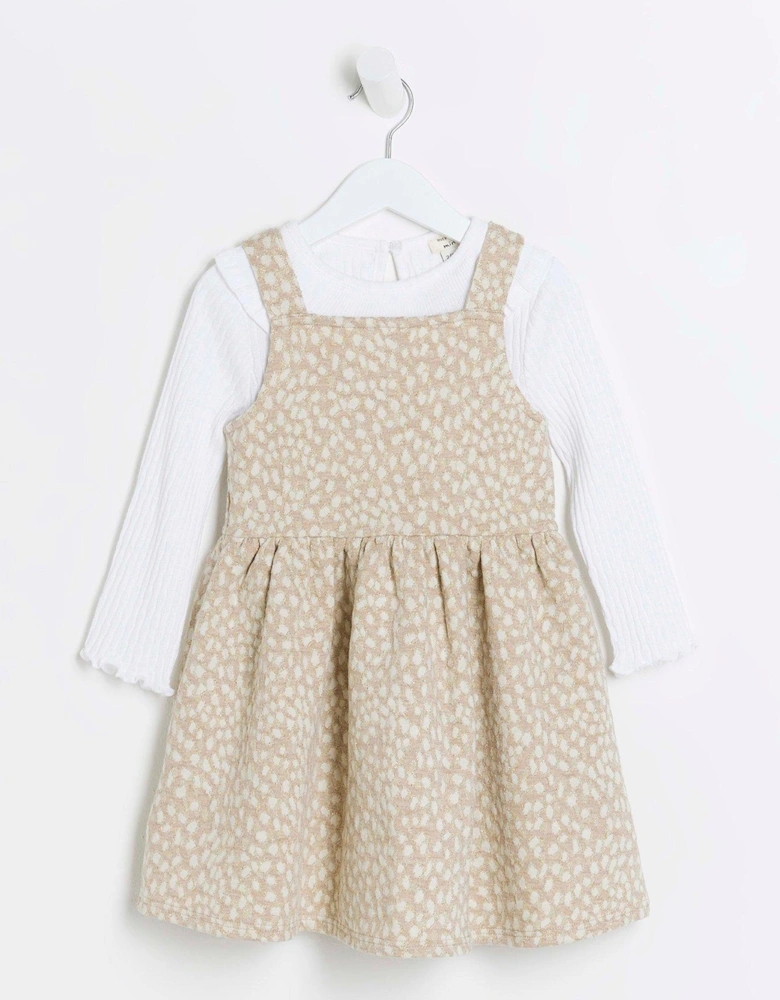 Mini Mini Girl Animal Print Pinafore Dress - Beige