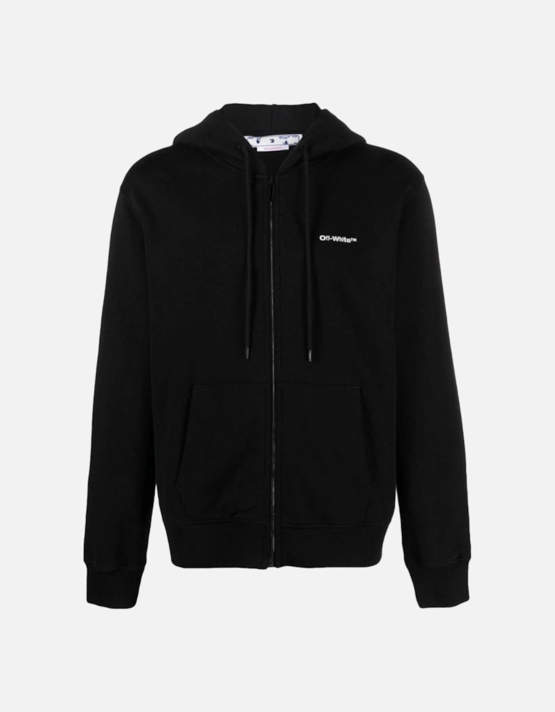 Wave Outline Diag Design Black Slim Zip-Up Hoodie