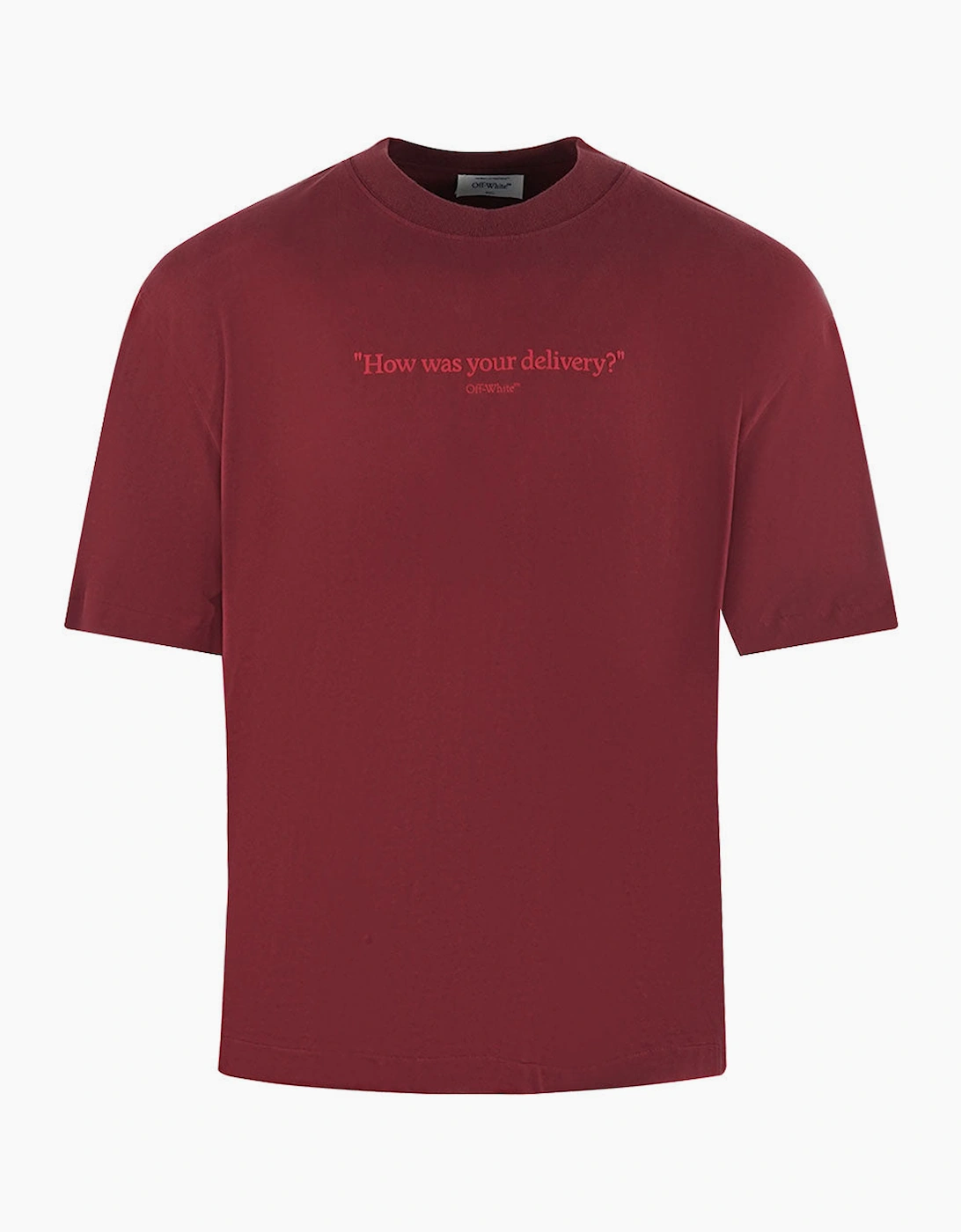 Men's Off-White Skate Fit How Was Your Delivery Logo Dark Red T-Shirt - Size: 44