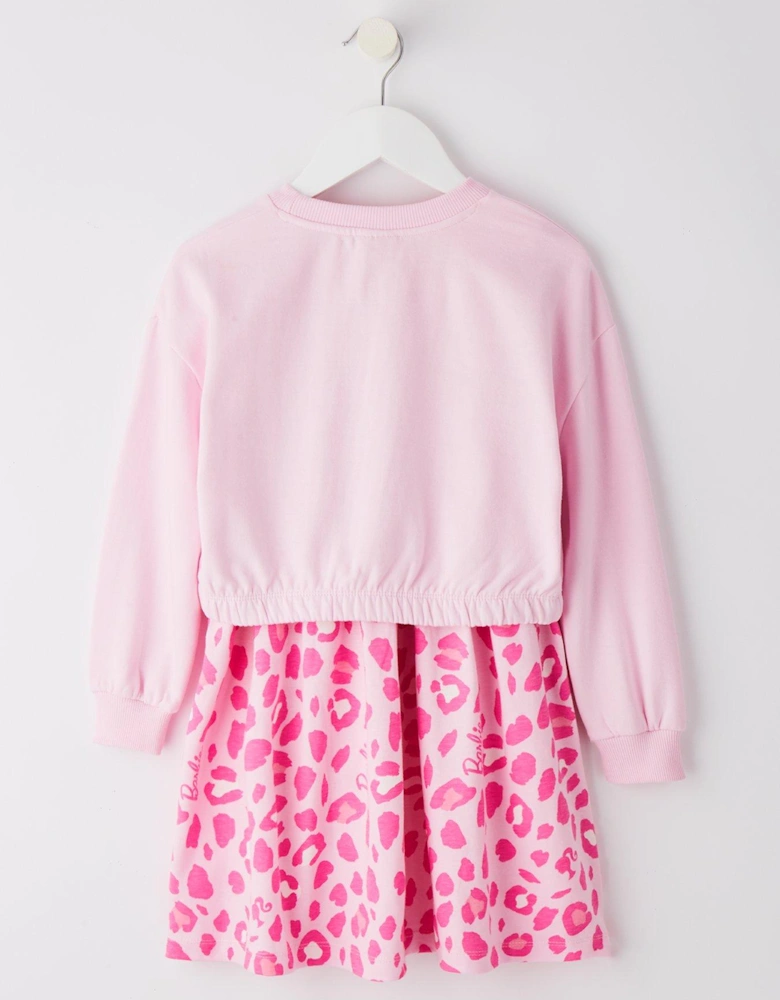 Animal Print Dress & Cropped Sweat Set - Pink