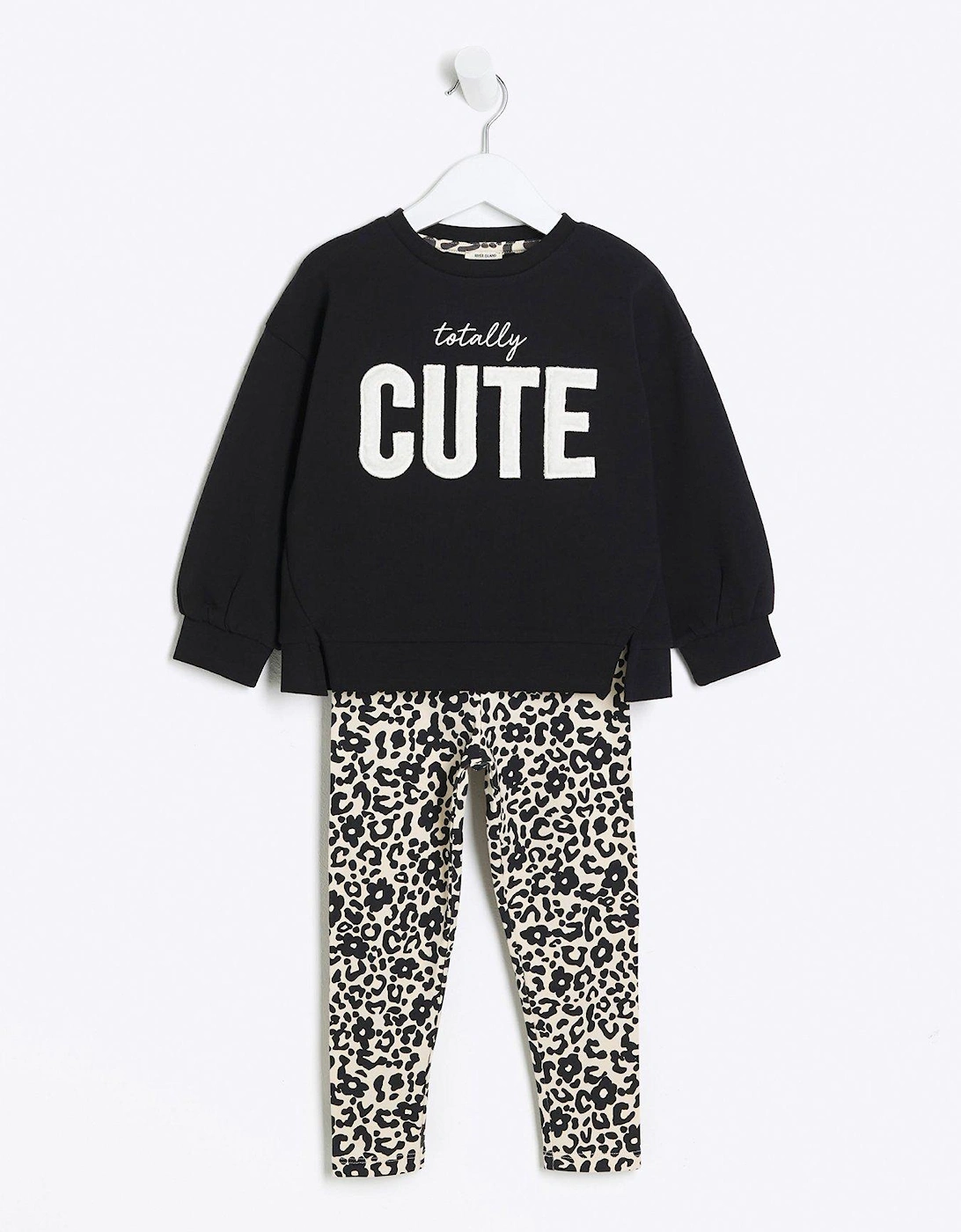 Mini Girl Faux Fur Sweatshirt Set - Black