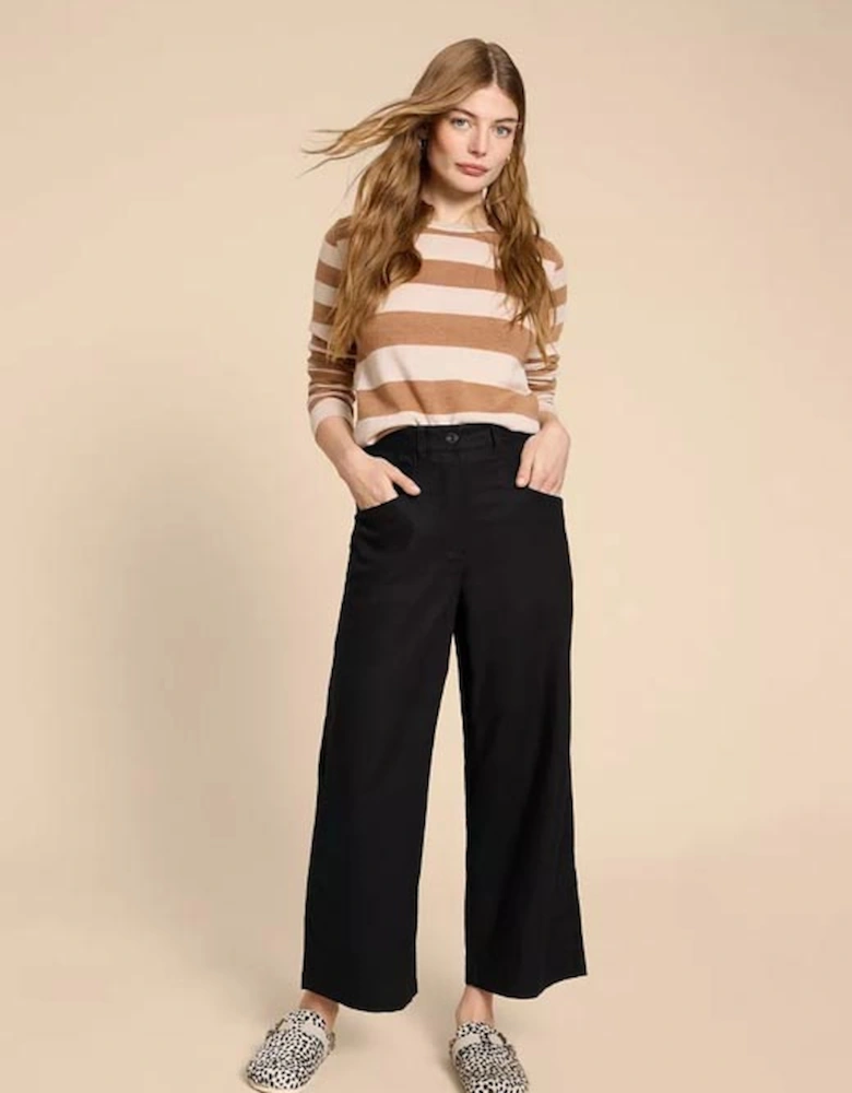 Petite Women's Harper Linen Blend Trouser Pure Black