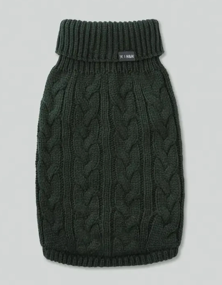 Hackett X Hugo Hudson Cable Knit Pullover Dog Jumper Green