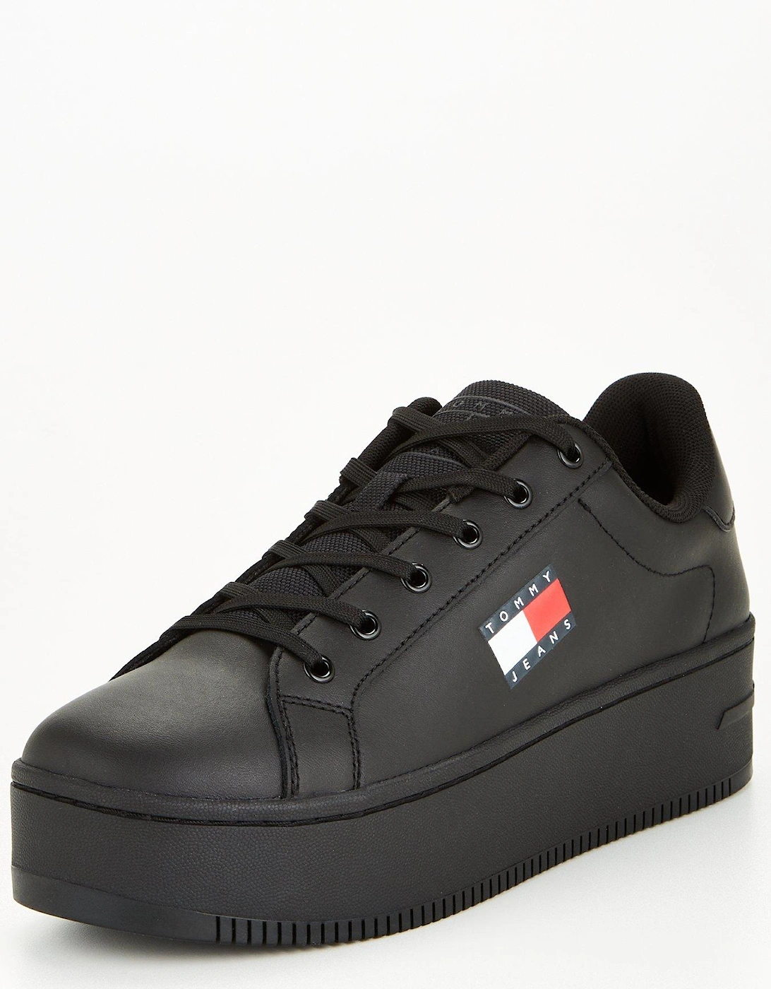 Leather Flatform Trainer - Black