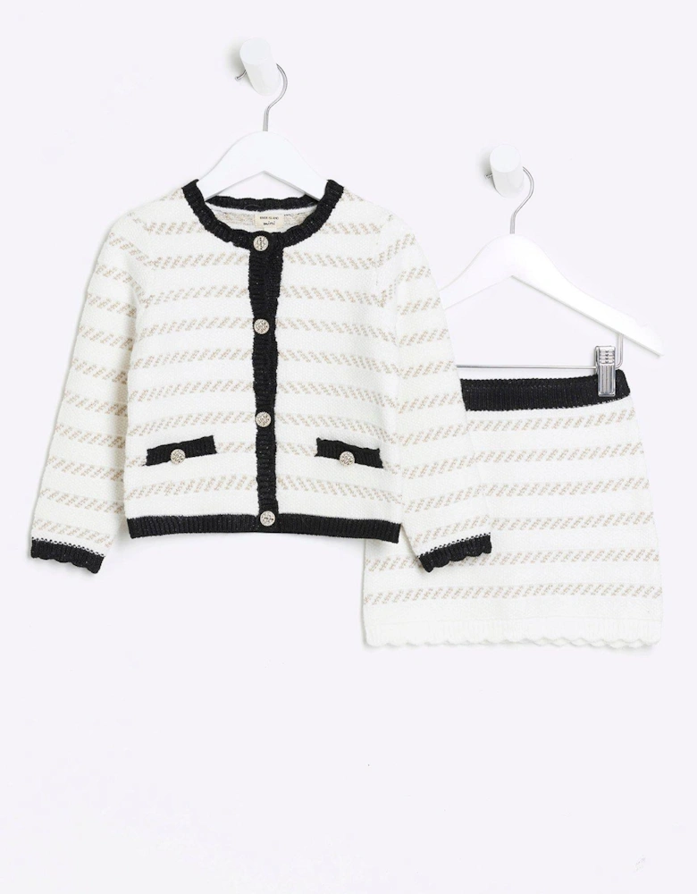 Mini Mini Girls Boucle Stripe Cardigan Set - Cream