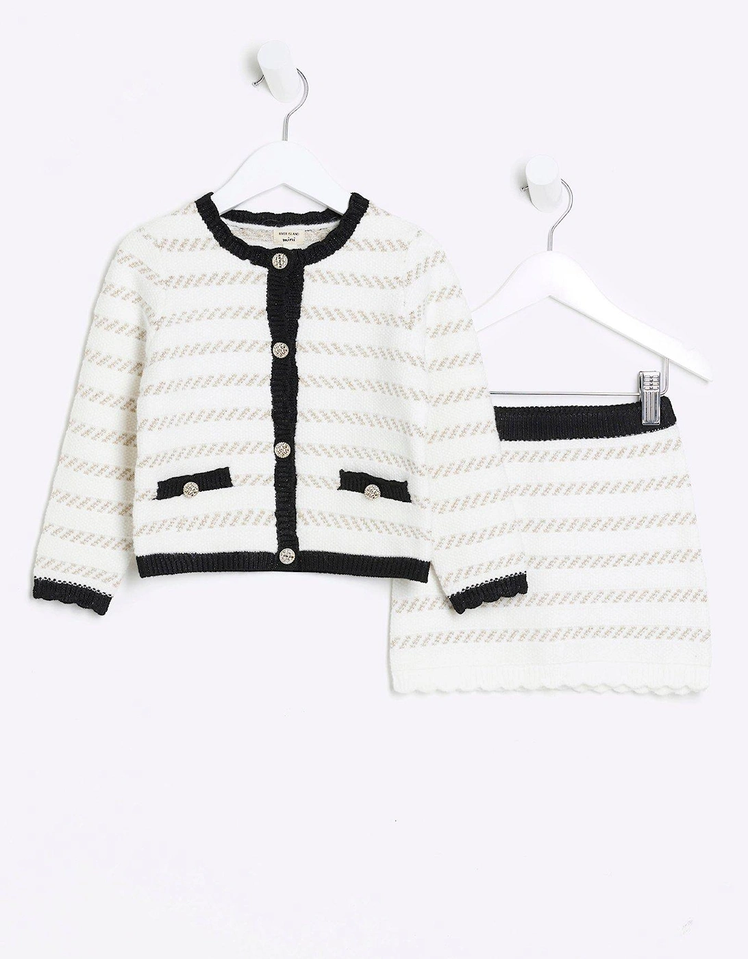 Mini Girls Boucle Stripe Cardigan Set - Cream