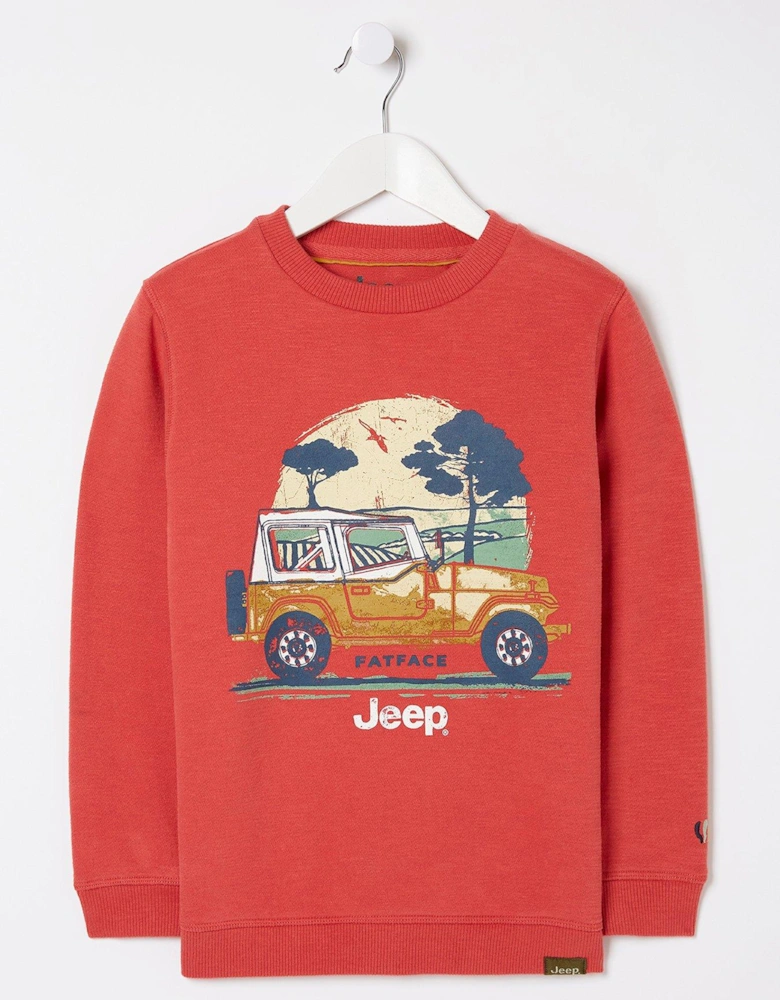 Boys Jeep Crew Neck Sweat - Washed Red