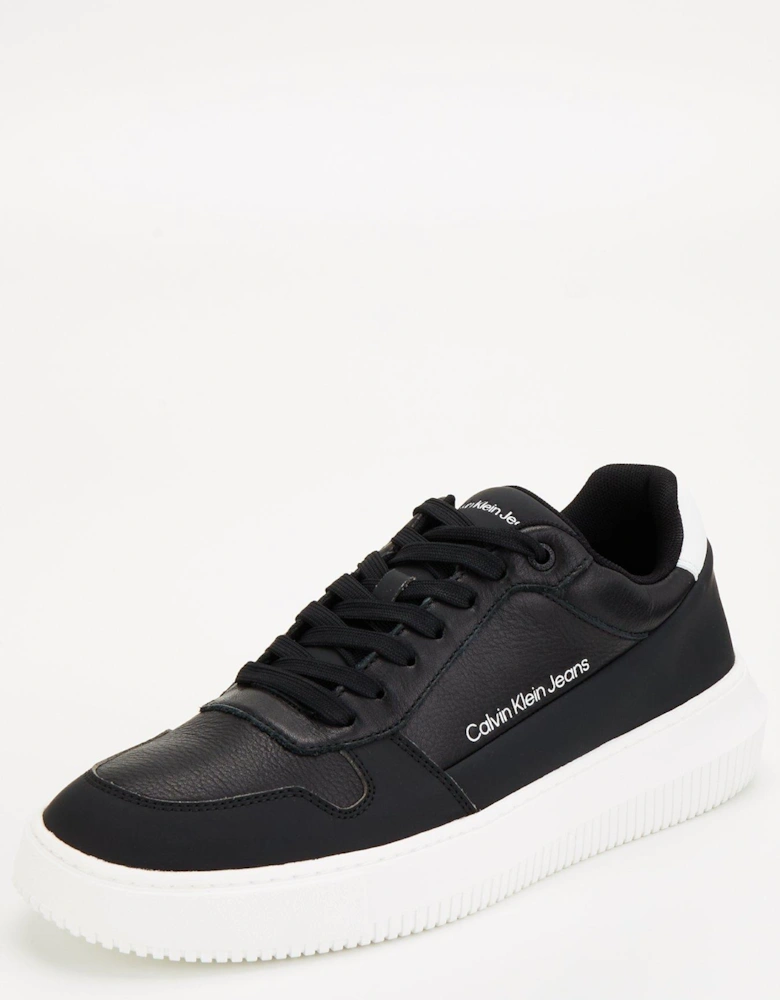 Chunky Cupsole Low Leather Trainer - Black/white