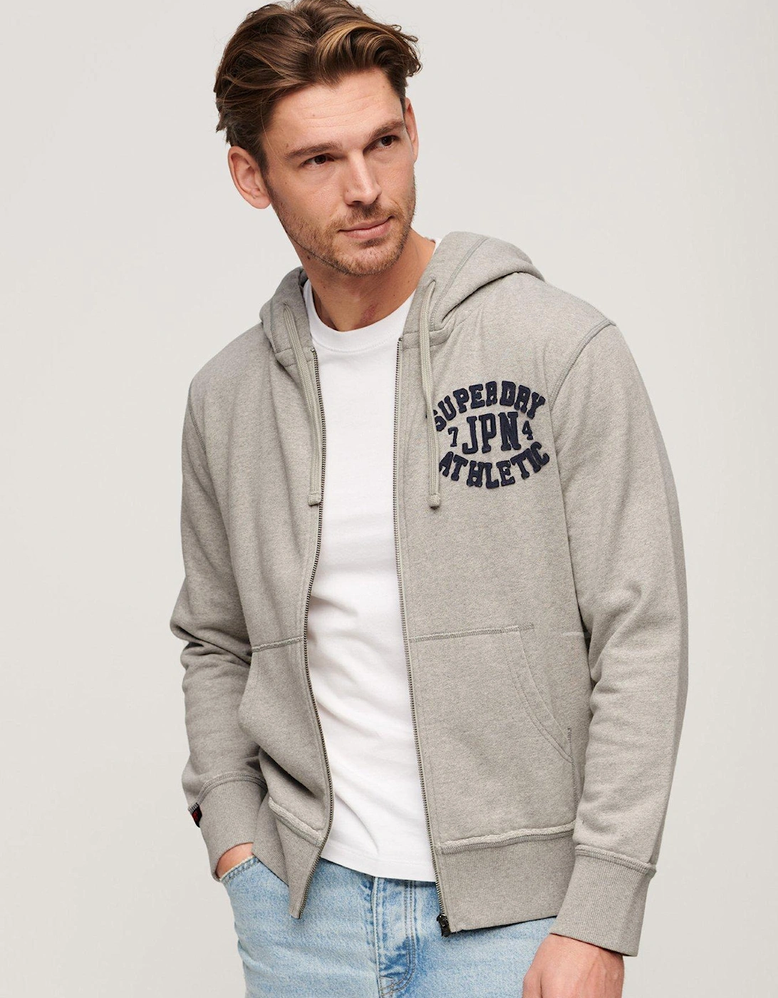 Vintage Athletic Zip Hoodie - Light Grey, 2 of 1