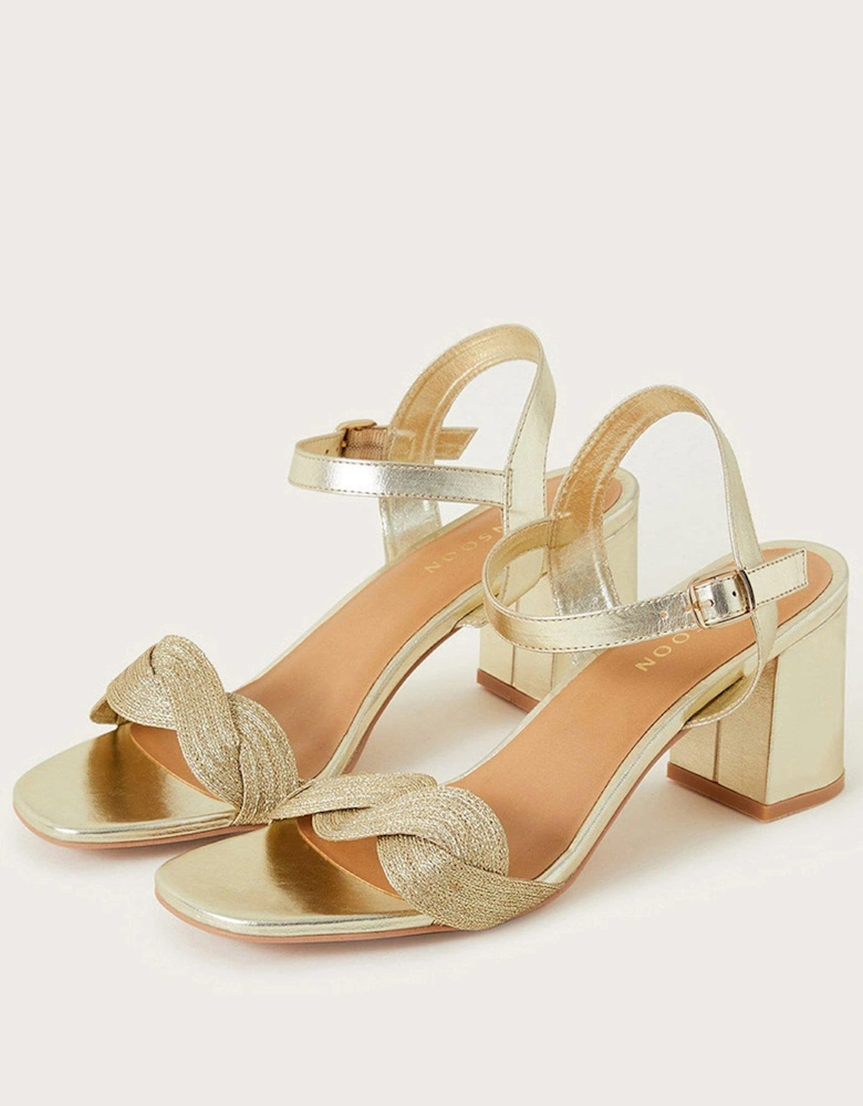 Massie Plait Detail Block Heel Sandal - Gold
