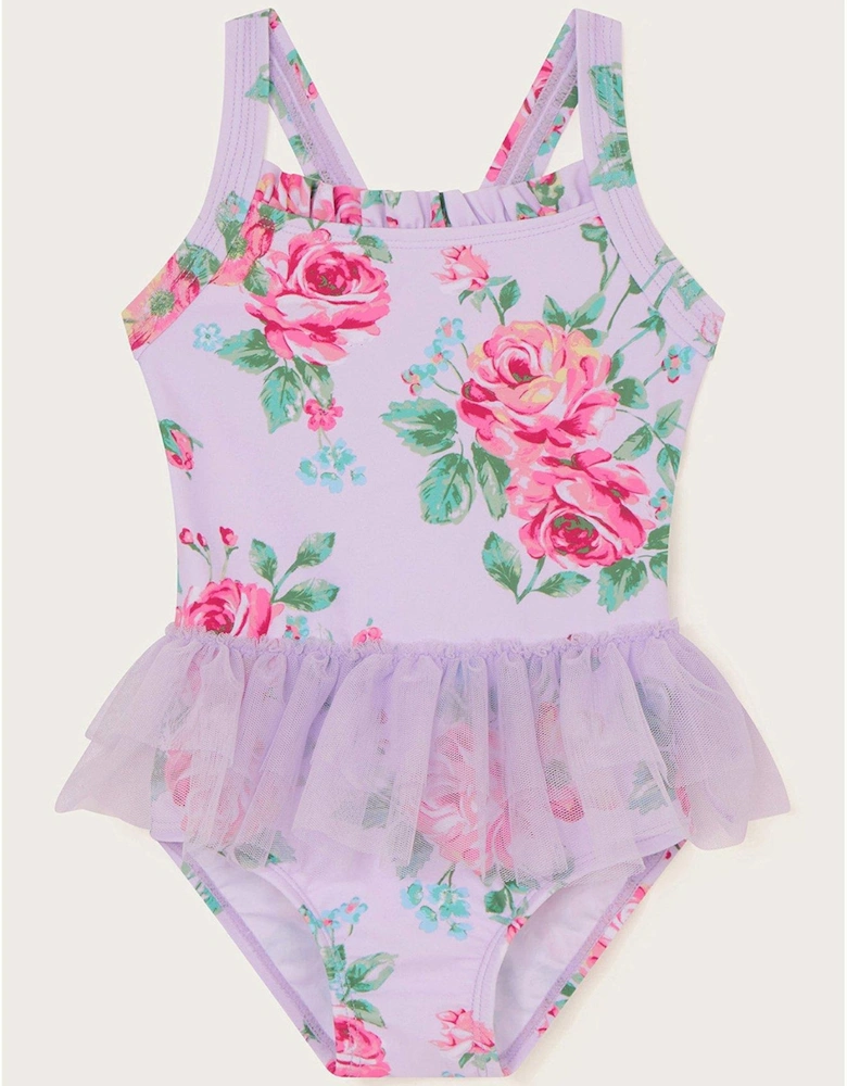 Baby Girls Rose Mesh Swimsuit - Lilac