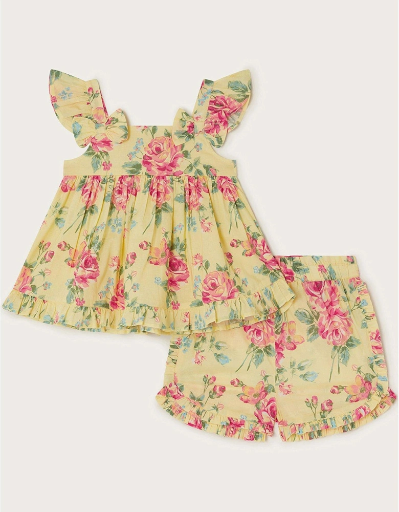Baby Girls Woven Floral Short Set - Yellow
