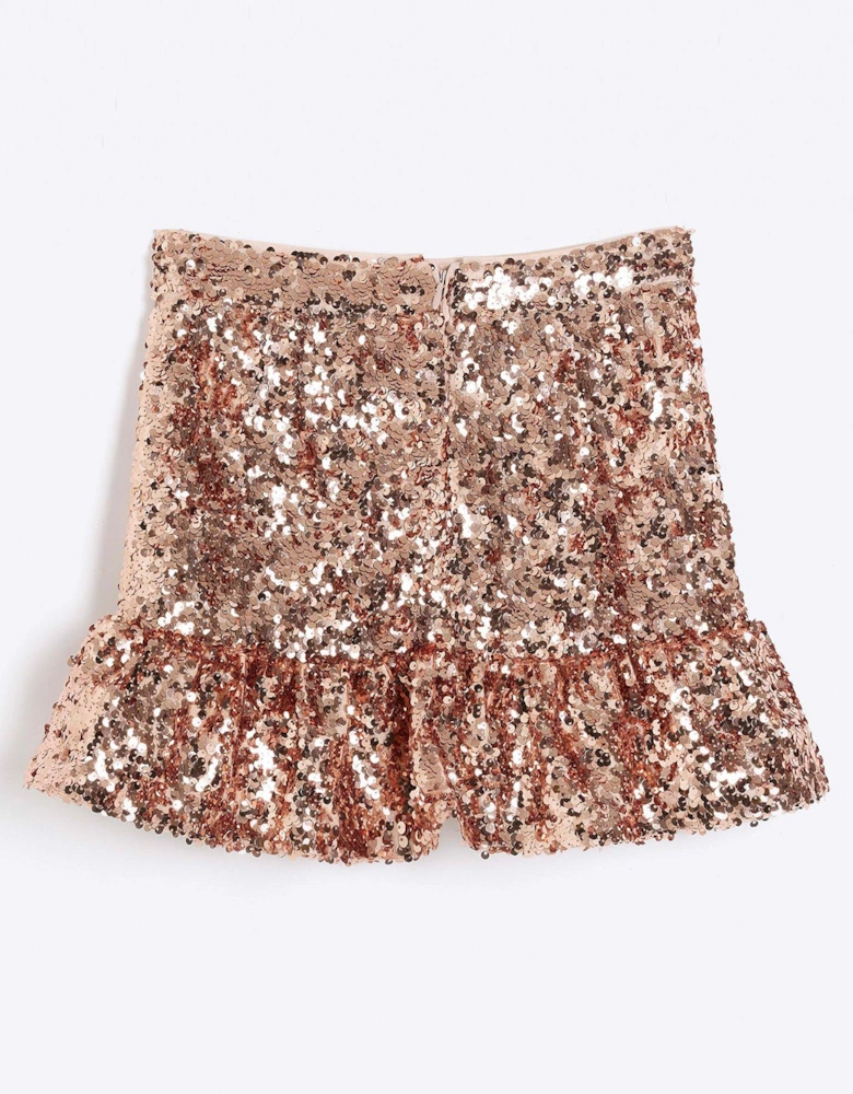Girls Frill Sequin Skirt - Bronze