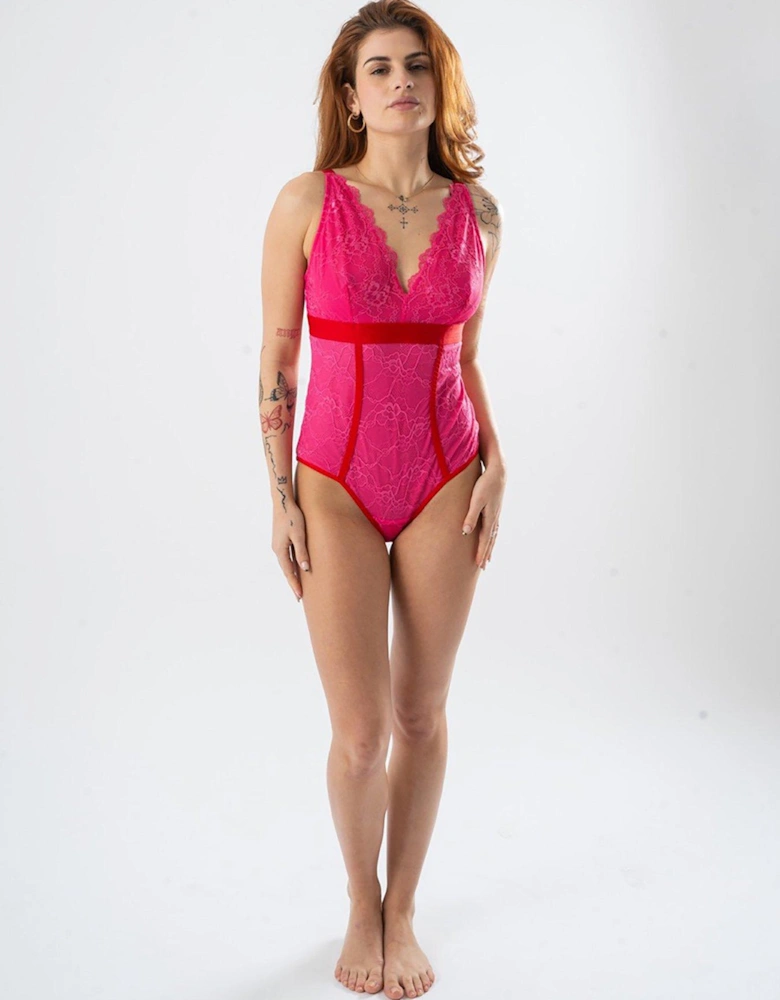 Lace Fuller Cup Bodysuit - Galentines Pink