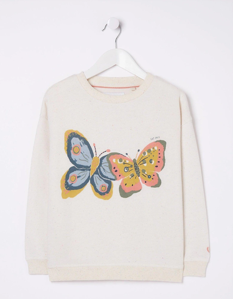 Girls Butterfly Crew Neck Sweat - Natural White