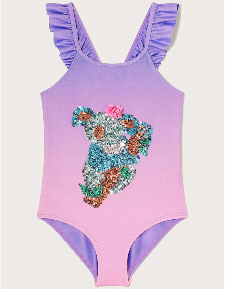 Girls Sequin Koala Swimsuit - Lilac