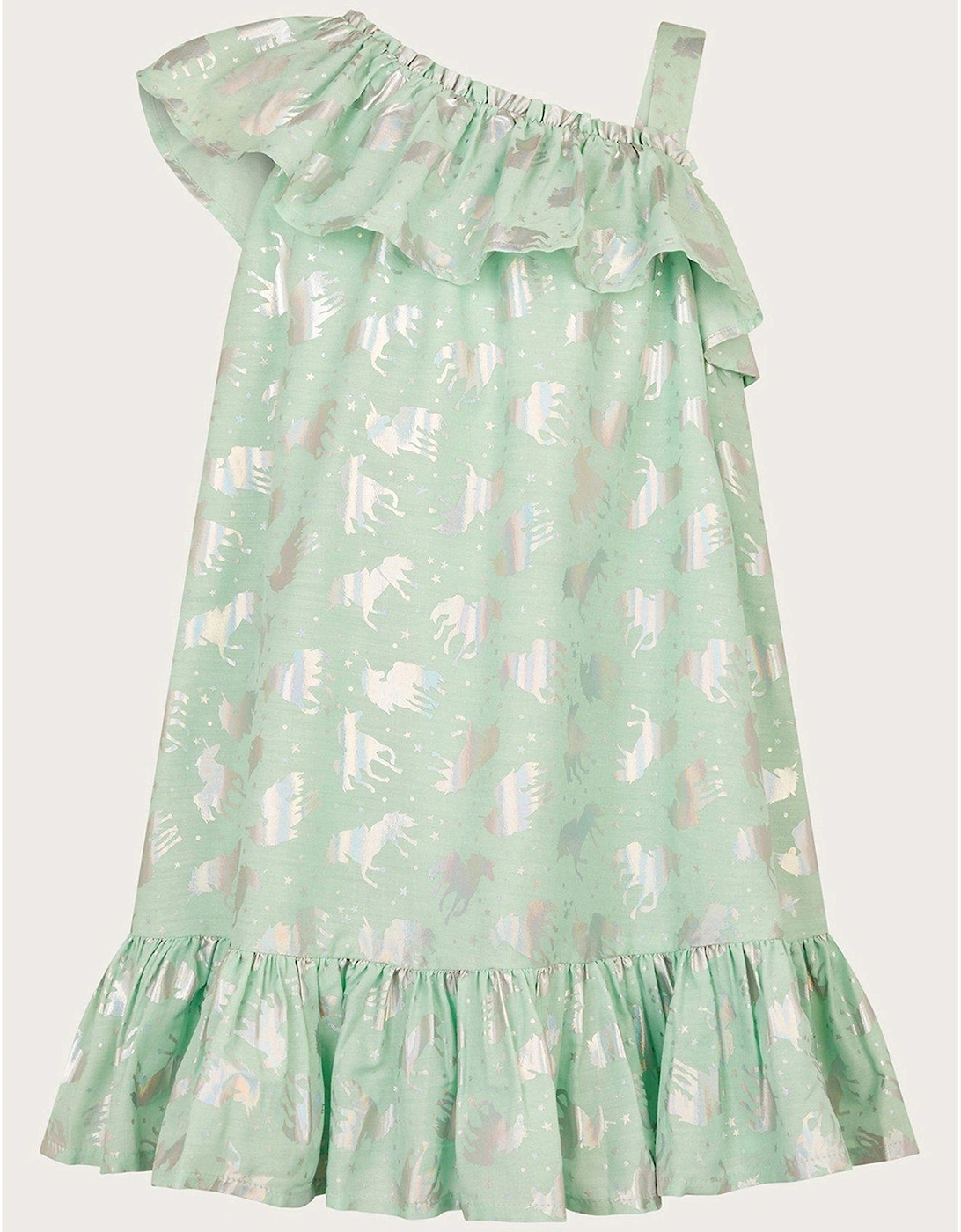 Girls Unicorn Foil Frill Dress - Aqua, 2 of 1