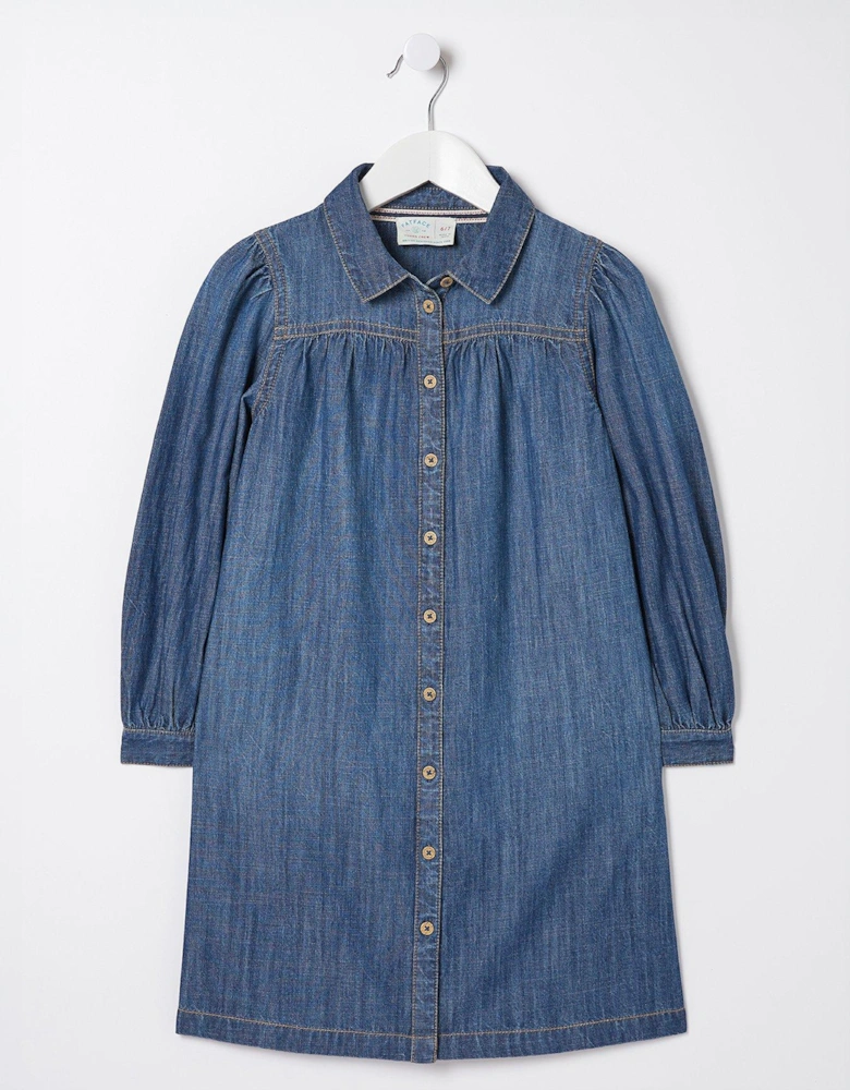 Girls Denim Shirt Dress - Denim Blue
