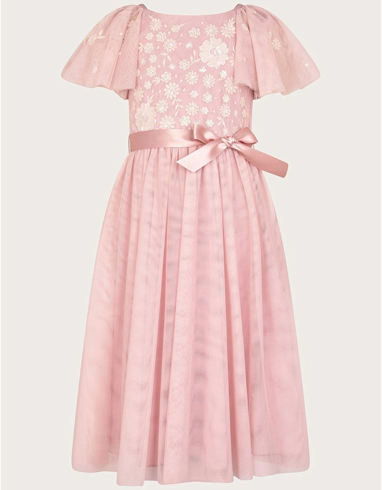 Girls Giselle Embellished Floral Dress - Dusky Pink